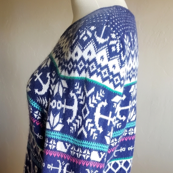 Vineyard Vines Sweater Womens XL Nautical Blue Anchor Pattern Cashmere Pullover - Picture 6 of 11